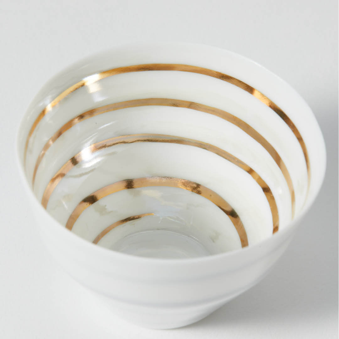 Ultra Thin Cup (Gold and Silver Spiral), upward angled close view