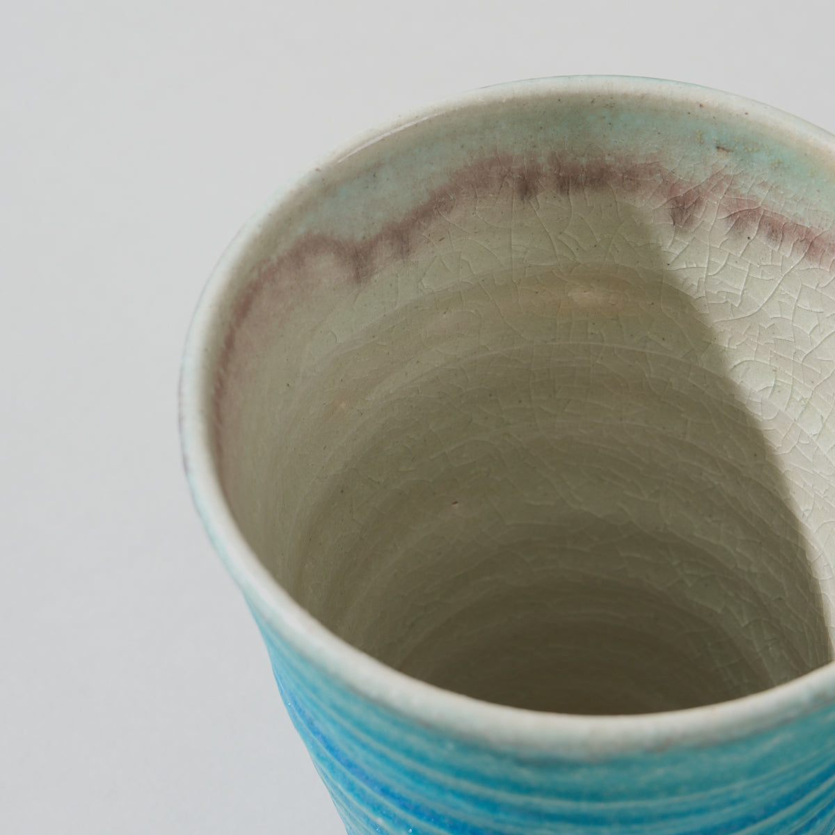 Turkish Blue Shigaraki Cup, upward angled close view