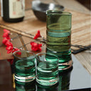 Bamboo Glass Sake Set, on a table