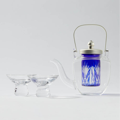 Edo Kiriko Chirori Sake Set Blue, side view