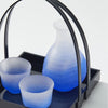 “Fubuki” Sake Set With Handbasket (Blue), upward angled view Thumbnail