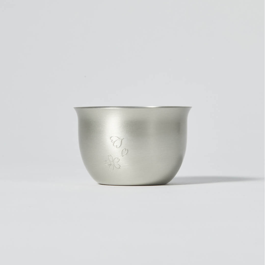 “Hana” Tin Guinomi Cup (With Flower Detail), side view