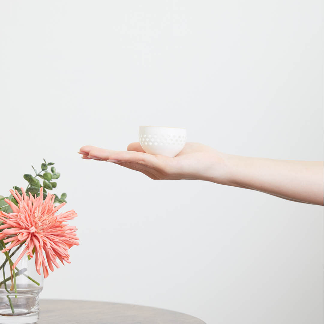 Hotarude Cup With Mica Gold Rim, on a hand