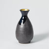 “Mino no Takumi” Black Tokkuri With Blue Drip Glaze and Gold Interior, upward angled view Thumbnail