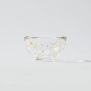 “Nishiki” Gold Flake Guinomi Glass (Clear), side view