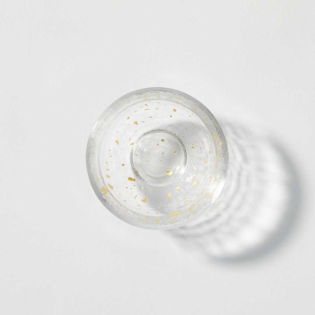“Nishiki” Gold Flake Guinomi Glass (Clear), top view