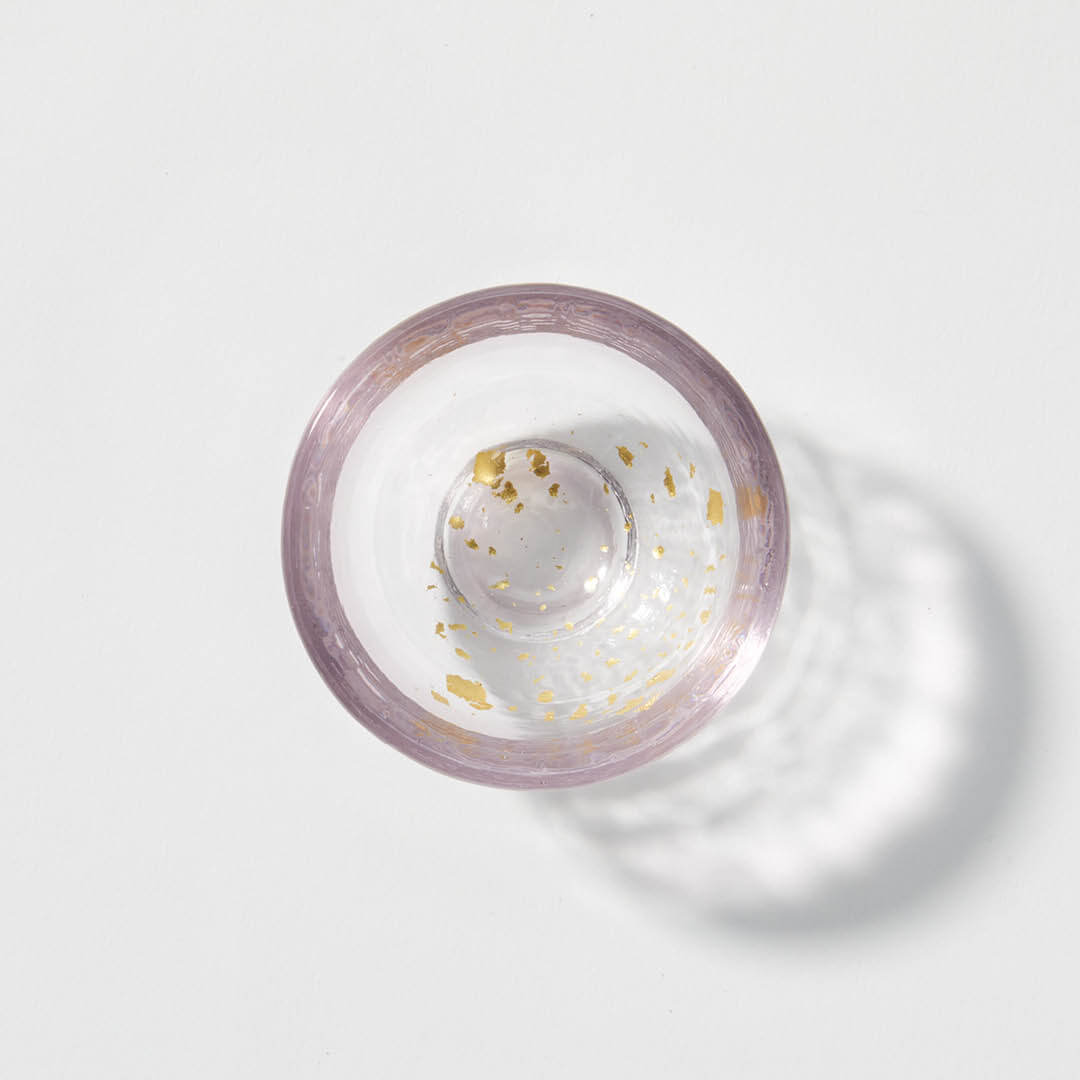 “Nishiki” Gold Flake Guinomi Glass (Purple), top view