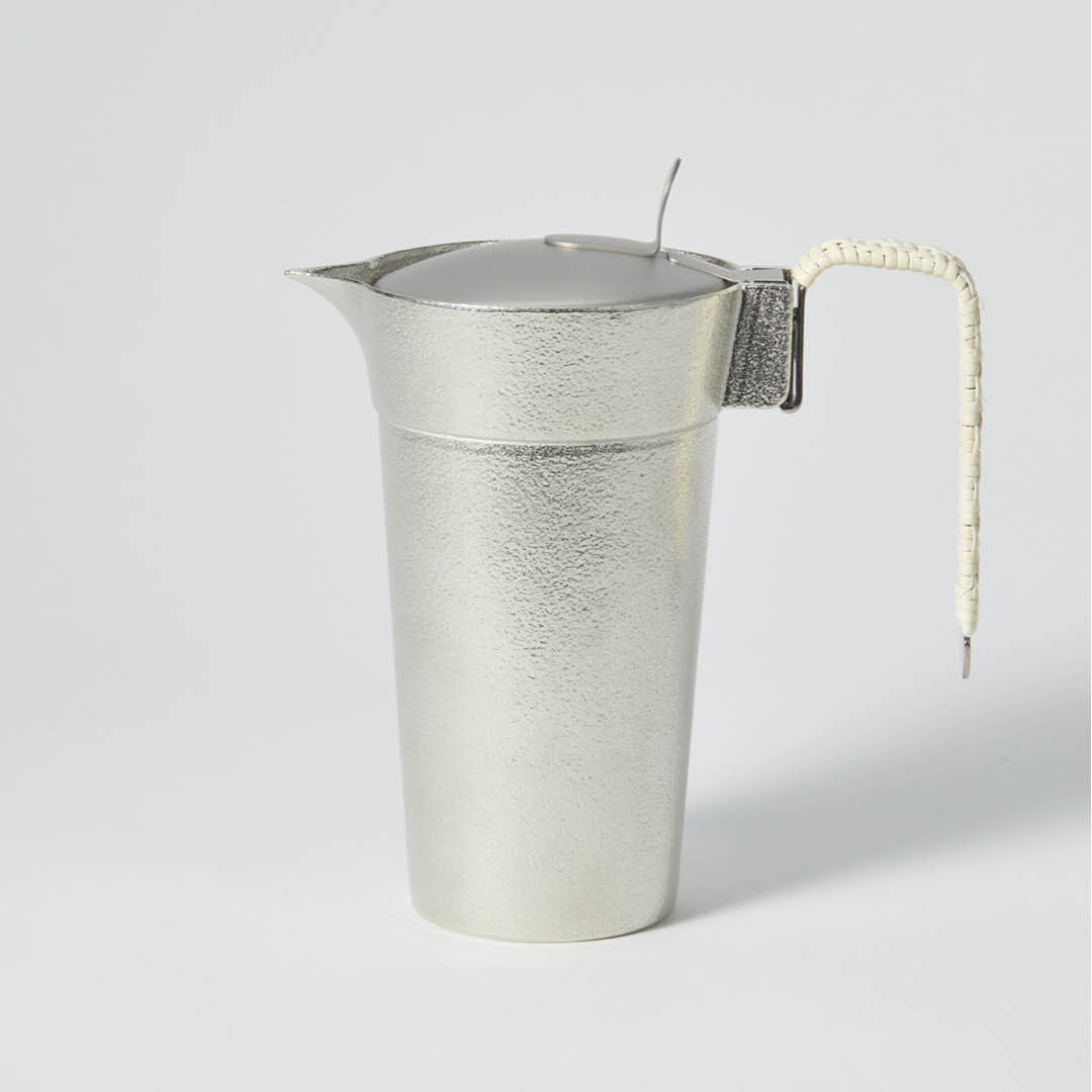 “Nousaku” Tin Chirori Sake Warmer With Lid, upward angled view