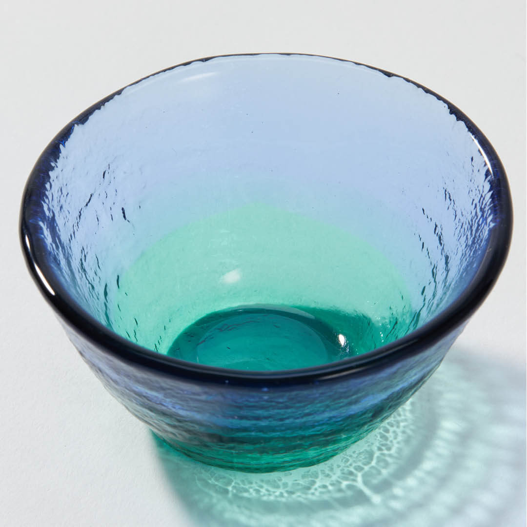 “Sango no Umi” Guinomi Glass, upward angled close view
