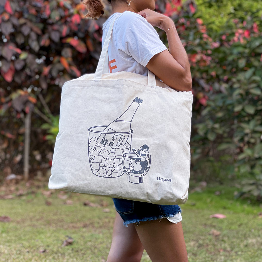 “Team Chill” Tote Bag on a shoulder